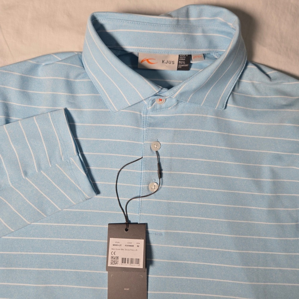 KJUS Men Soren Melange Stripe Long Sleeve Golf Polo Blue MG60-L17 Size 52 L
